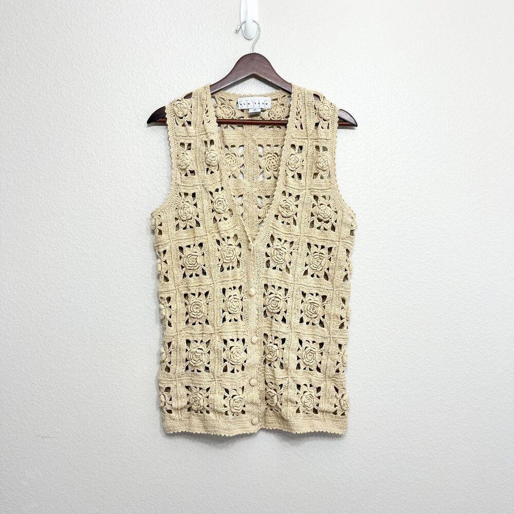 VTG Style New York Granny Squares Knit Vest Size Small Women's Sweater Afghan